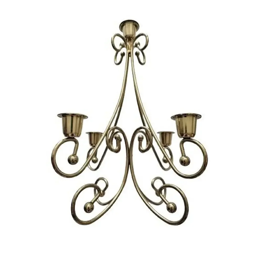Vintage Home Interiors MCM Brass Plated Candle Holder Candelabra Centerpiece